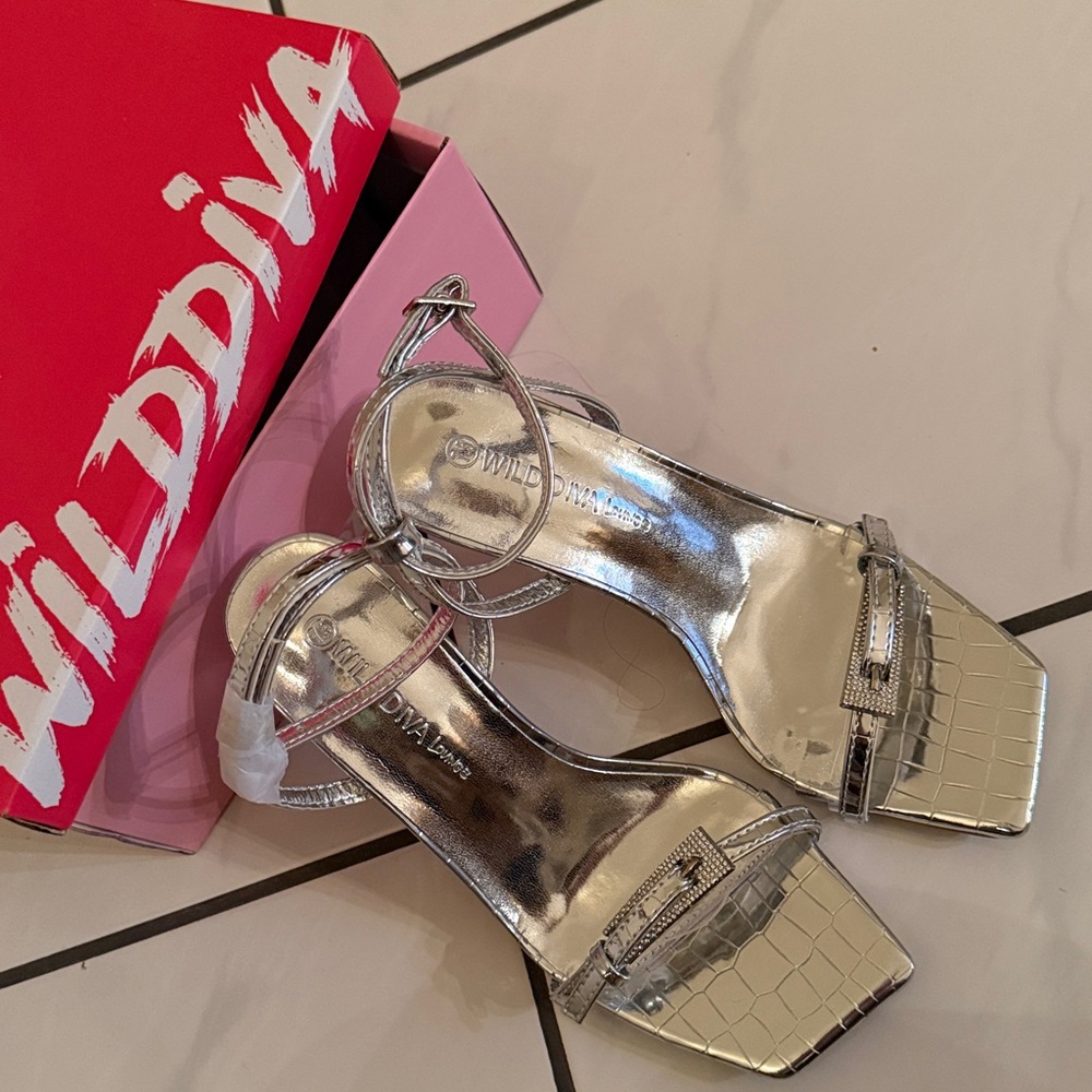 Wild Diva Silver Embellished heeled sandals